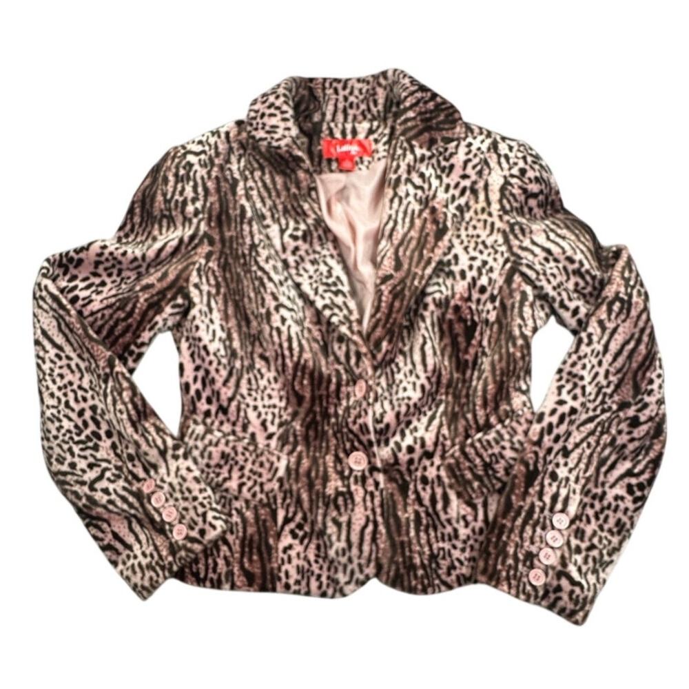 Latina Life Jacket Faux Fur Animal Print Blazer Pink Brown 10